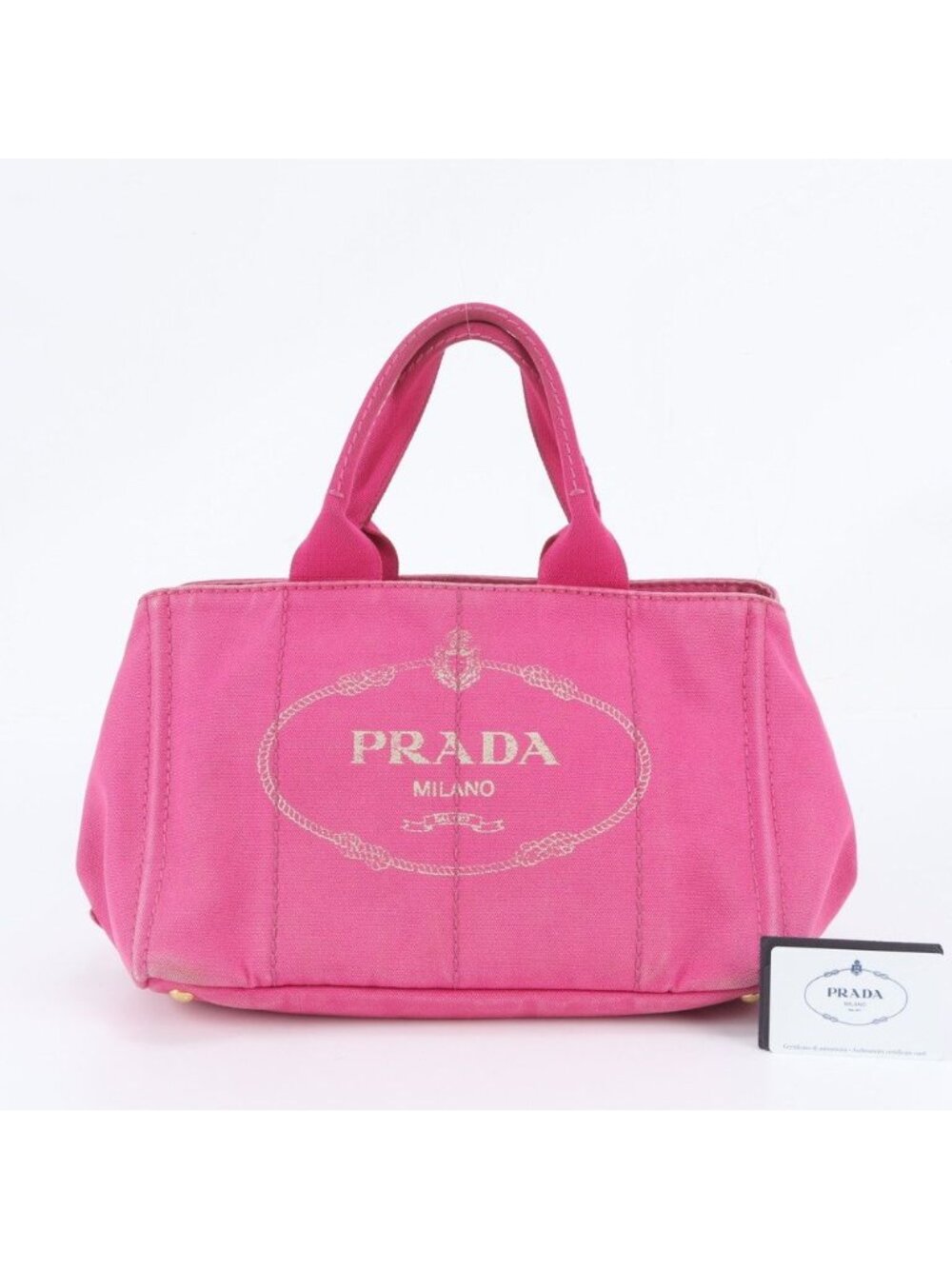 Prada Canapa Leather Canvas Tote Bag Shoulder